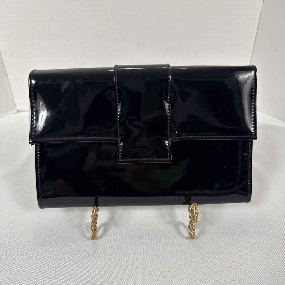 Vintage Hato Hasi Black Patent Clutch Purse Evening Bag - No Strap Or Chain